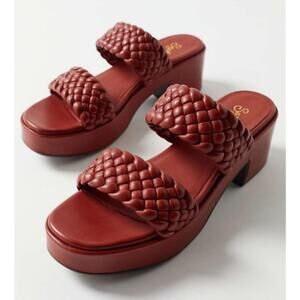 Seychelles Novelty Woven Leather Platform Sandals Chunky Heel Terracotta 8.5